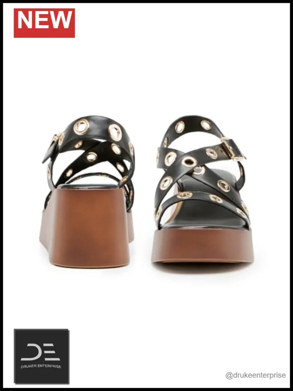 STYVELLA Platform Wedge Sandals, Crisscross Straps, Faux Leather, Buckle